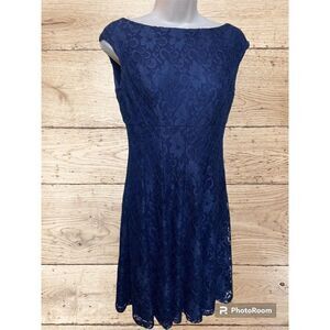 Ralph Lauren Dress Navy Lace Overlay ALine Cap Sleeve size 2p‎